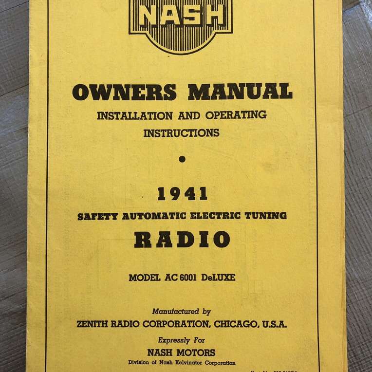 Nash Automobile 1941 Radio (model AC 6100) Manual