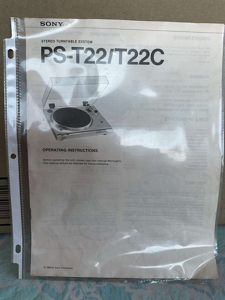 Sony Turntable PS-T22/T22C Manual 1980