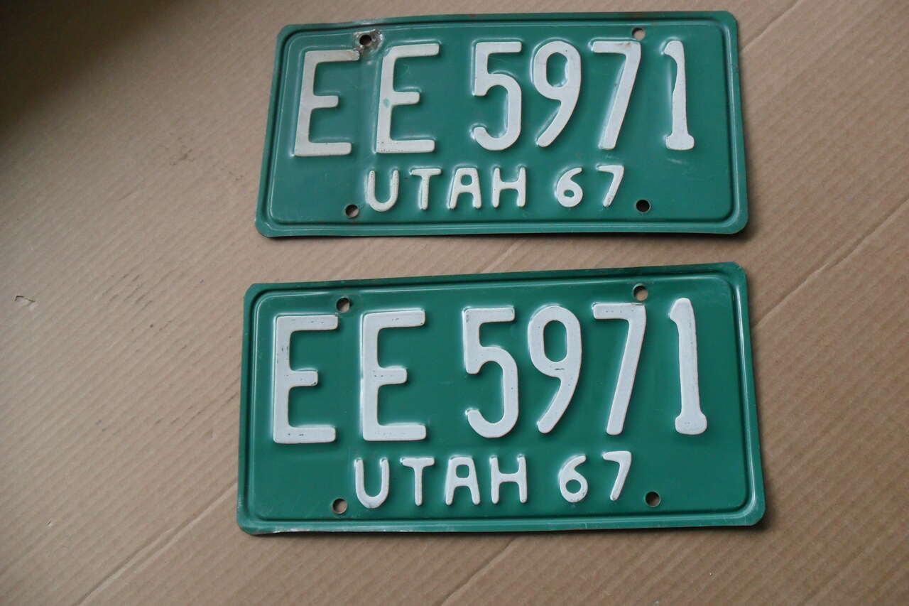 1967 Utah  License Plate PAIR. Minor Damage To 1 Hole. Otherwise Great Shape. $100
