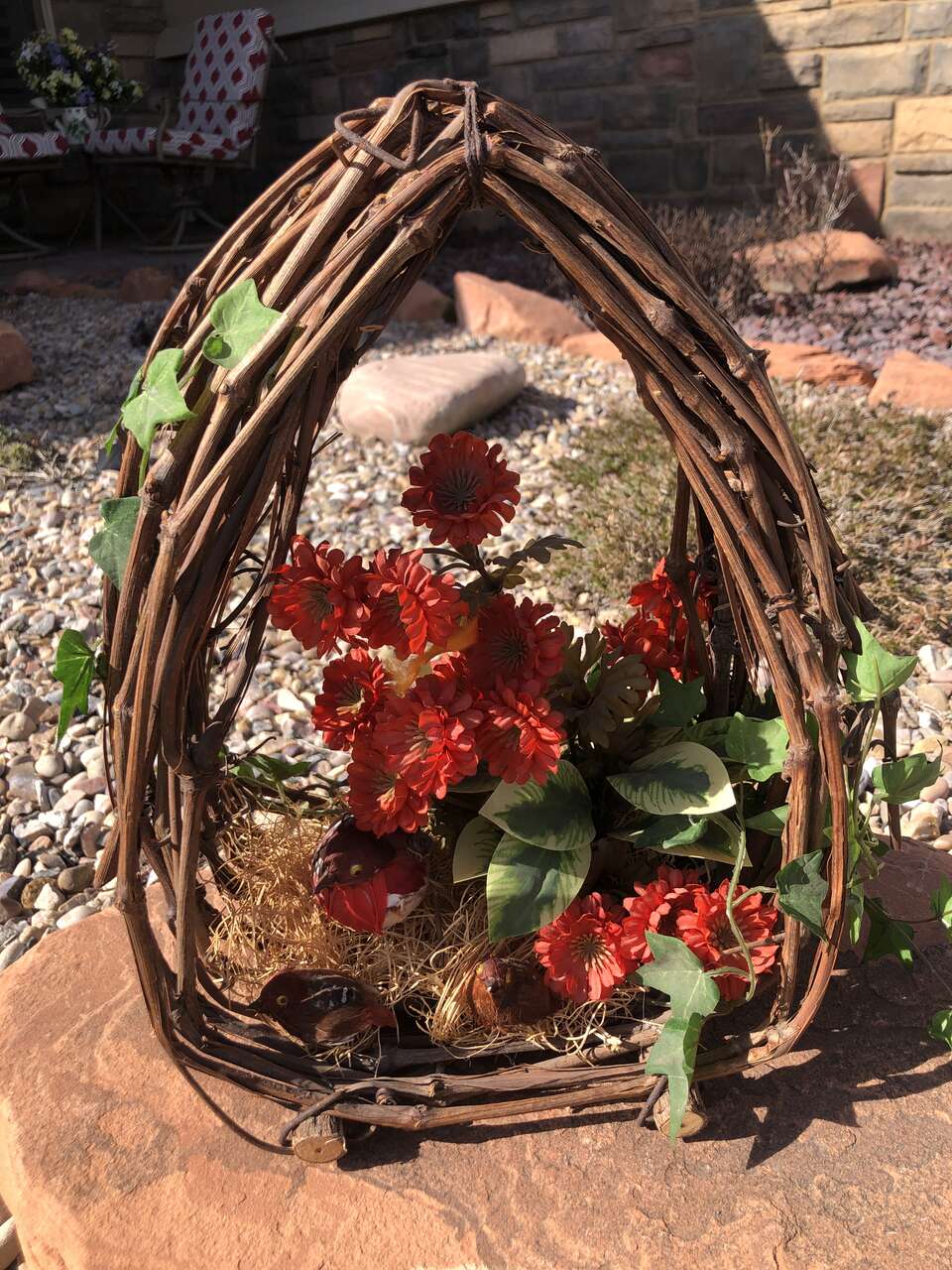 Spring Floral Egg Woven Wicker Grapevine Outdoor Wreath