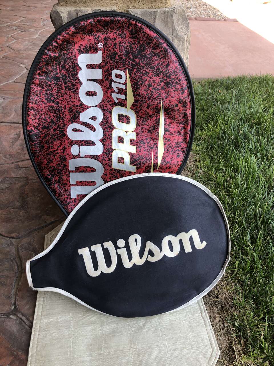 Two Wilson Tennis Racquet Head Cover Cases. Wilson Pro110 & Wilson Vintage Black and White