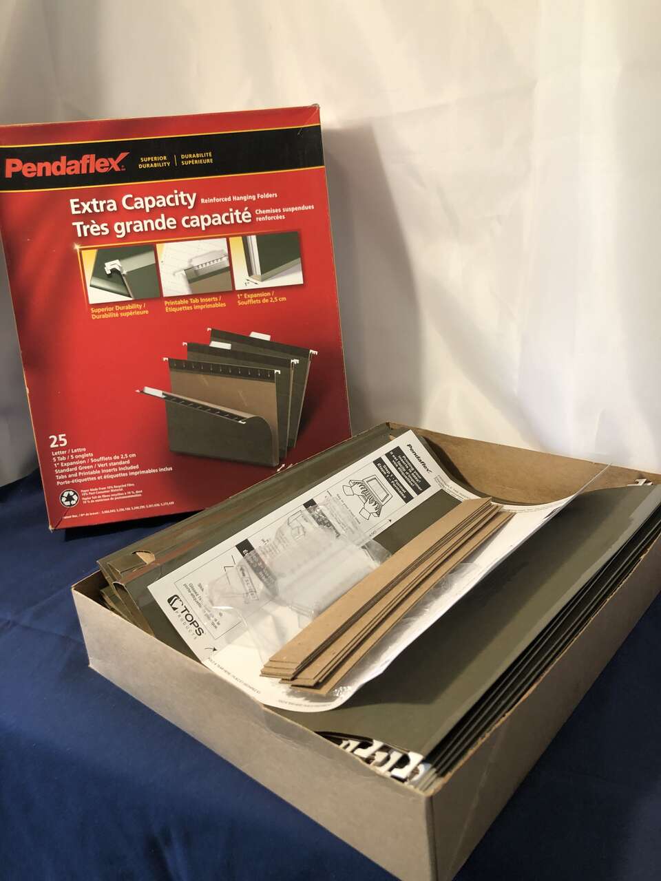 Green Letter Size Hanging Folders with Tabs 1/5 cut & 1"Deep