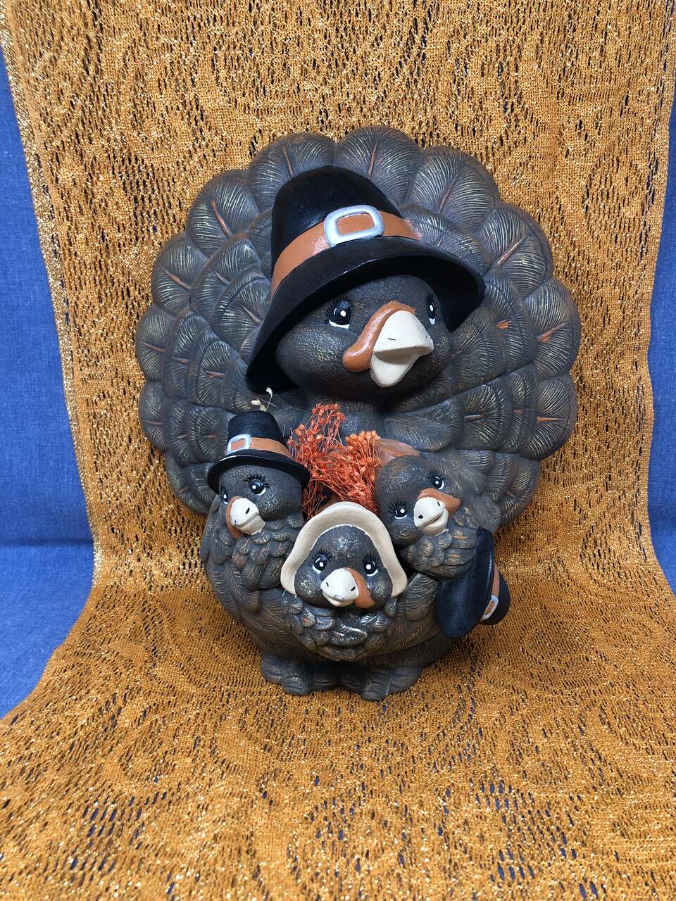 Large Thanksgiving: Ceramic Turkey with 3 Babies