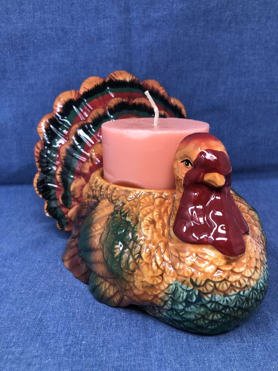 Thanksgiving: Ceramic Turkey Candle Holder and Candle