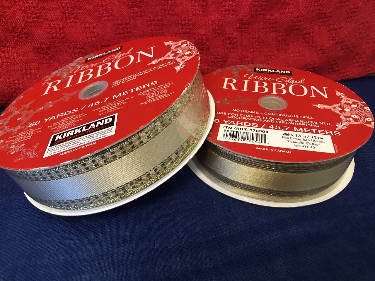 2 New Kirkland Wire-Edged Gold Ribbon Spools: 50yds 1.5"