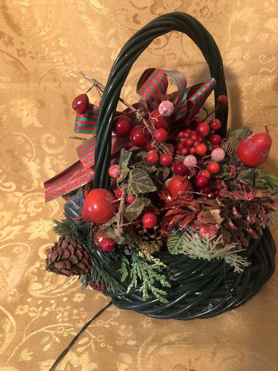 Light Up Green Wicker Holiday Basket