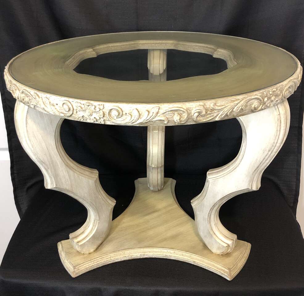 Antique French Provincial-Style Wooden End Table w/Glass Top