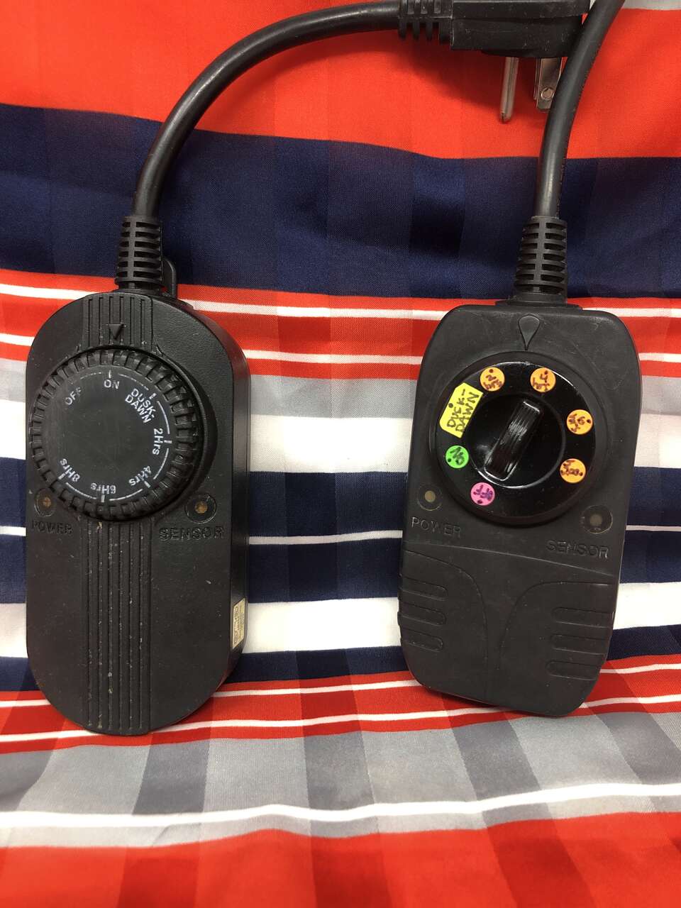 2 Black Outdoor Light Timers w/1 Outlet Each