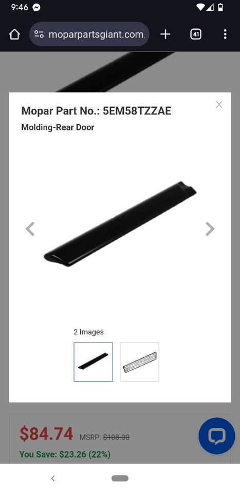 97-01 Jeep Cherokee XJ Rear Door Molding Right