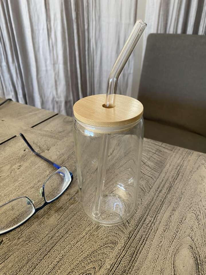 Glass Tumbler With Straw And Bamboo Lid
