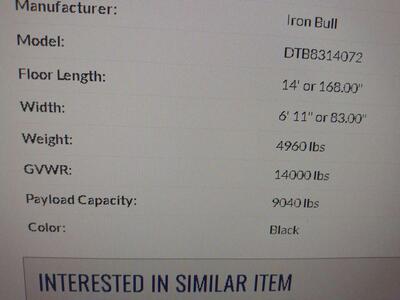 Dump Trailer 14' NRST IRON BULL Like New