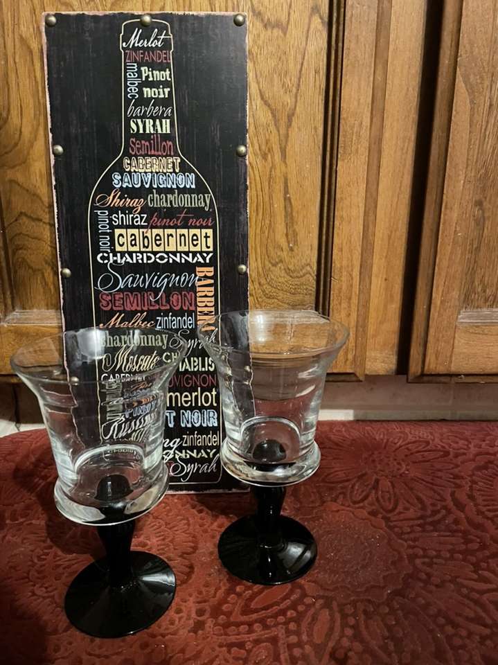 Wine Rack, 2x Glasses, Wooden Word Art