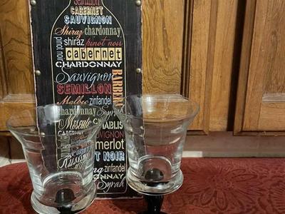 Wine Rack, 2x Glasses, Wooden Word Art