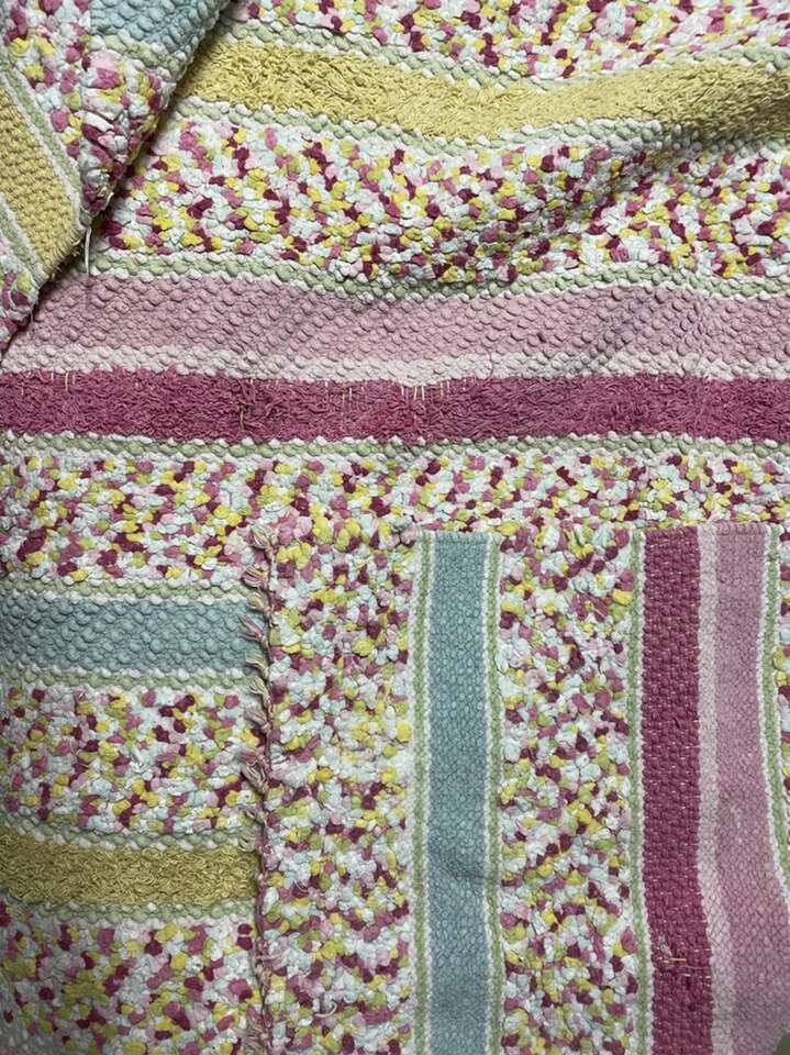 Cute Pastel Pink, Yellow, Blue Knotted Rug