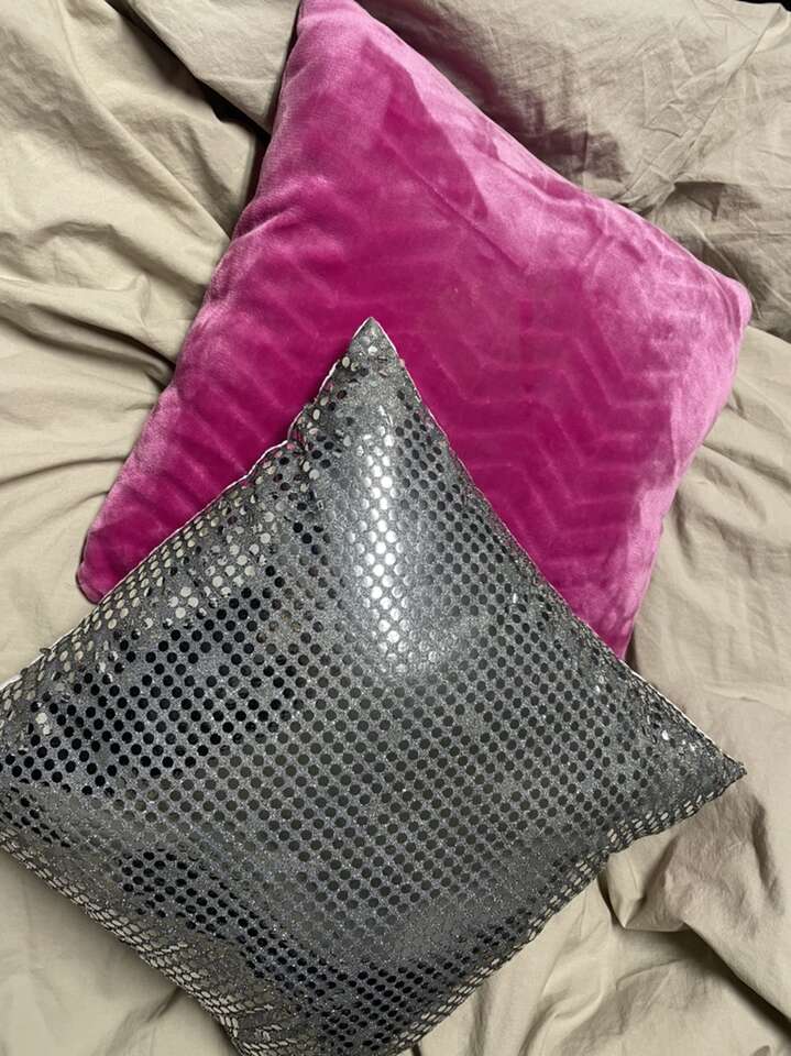 Throw Pillows - Pink Fuzzy & Sparkly Silver