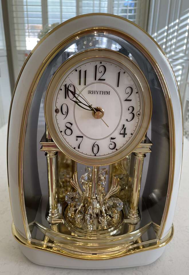 Rhythm pearl white Clock  with Crystal Pendulum  4RH795WU03