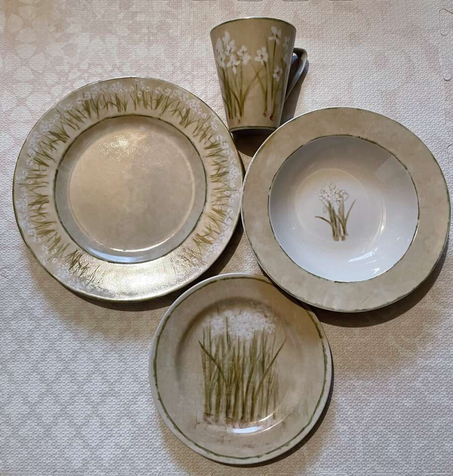 Stoneware Dinner Plate Set for 4.  Cheri Bloom  Floral Pattern