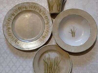Stoneware Dinner Plate Set for 4. Cheri Bloom Floral Pattern