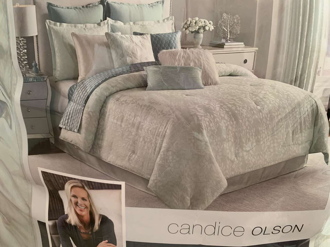 Queen Light Mint Green Comforter set.  Candice Olsen
