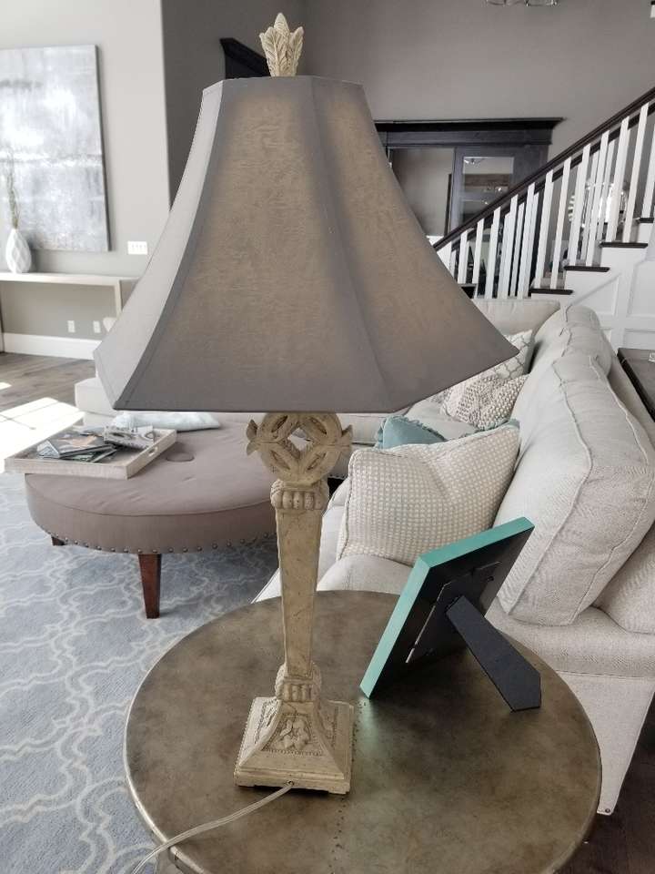 large stone lamp w/ two tone shade