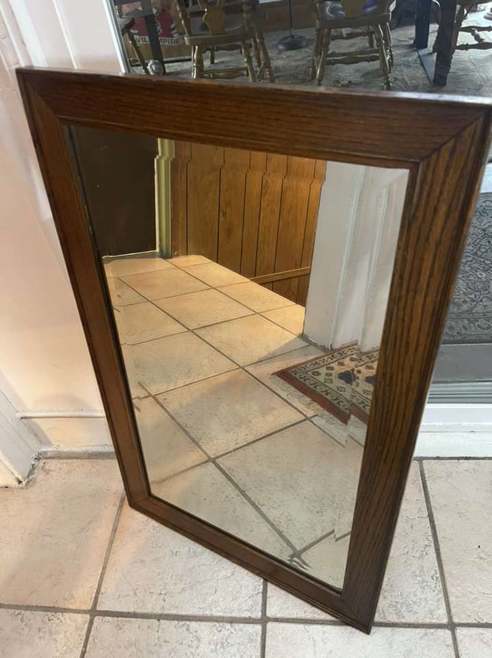 Vintage 17” X 28” Cut Beveled Glass Mirror