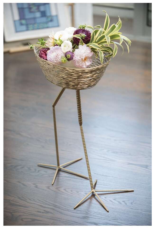 Sara Barnard Golden Bird Leg Basket Sculpture