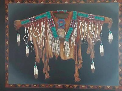 Beautiful Franco Oil on Canvas Native American Warrior Shirt