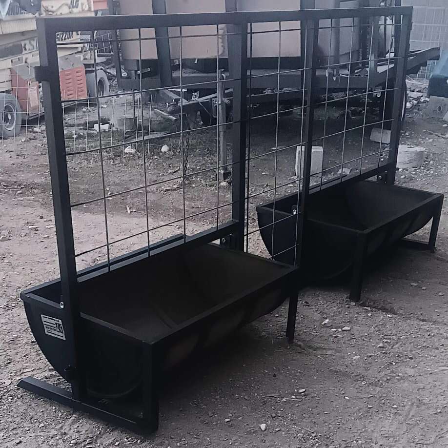 New, fence panel with built-in open top hog feeder