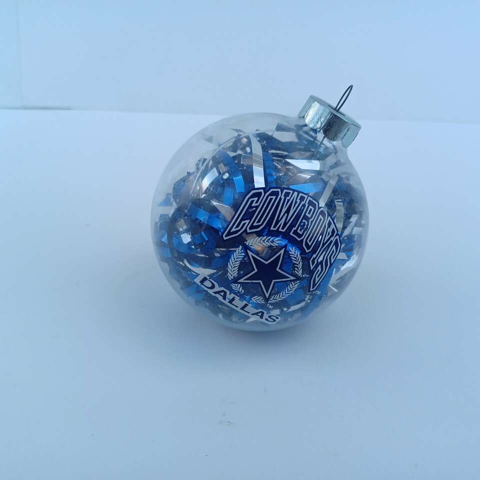 Dallas Cowboys Glass Christmas Ornament Glass Filled w Pom Pom Pieces VTG