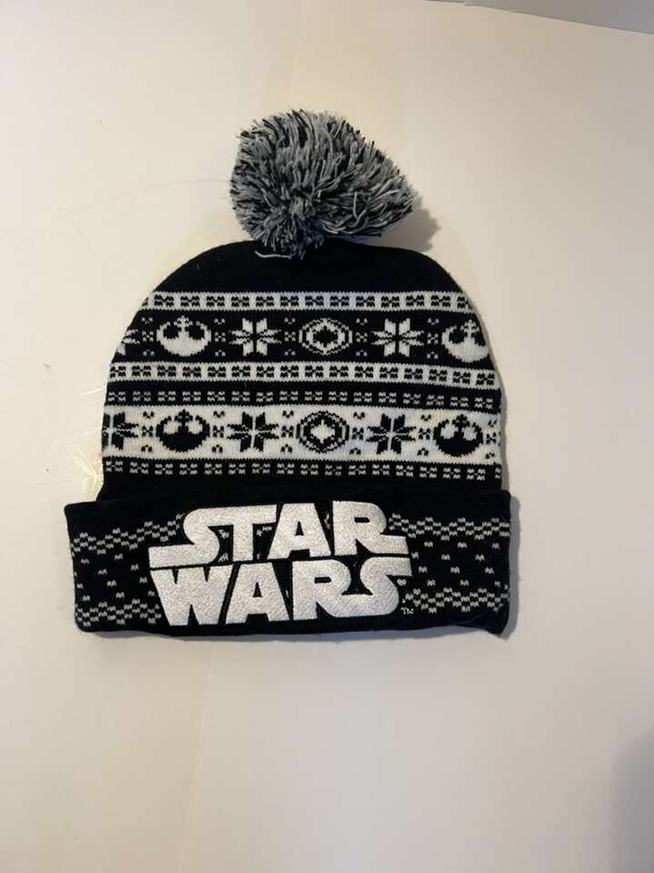 Star Wars Christmas Theme Pom Pom Beanie Black White