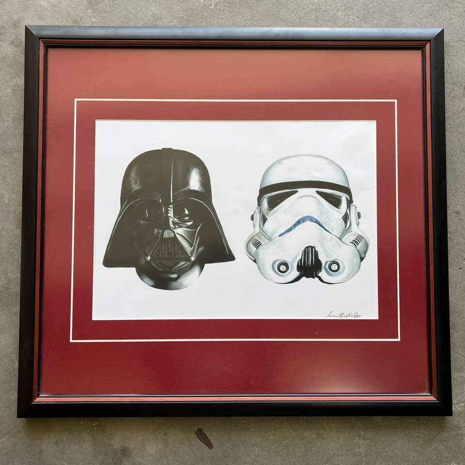 Darth Vader & Storm Trooper Head Star Wars Framed 22x24 W
