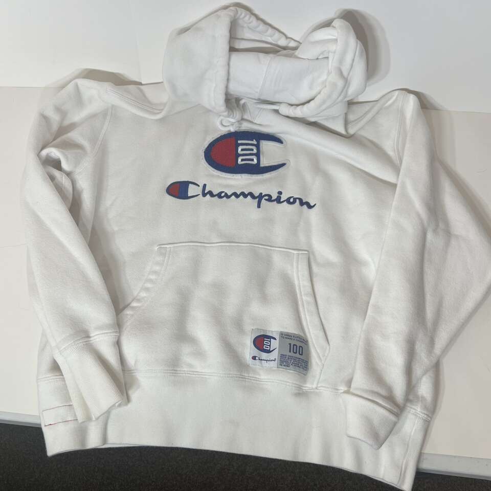 Champion Hoodie Adult Hooded Sweatshirt White C Logo Embroidered 100 Size Large