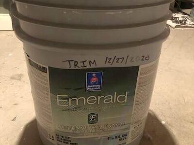 Five Gallon Sherwin Williams Emerald Trim Paint – Neutral White/Satin Finish