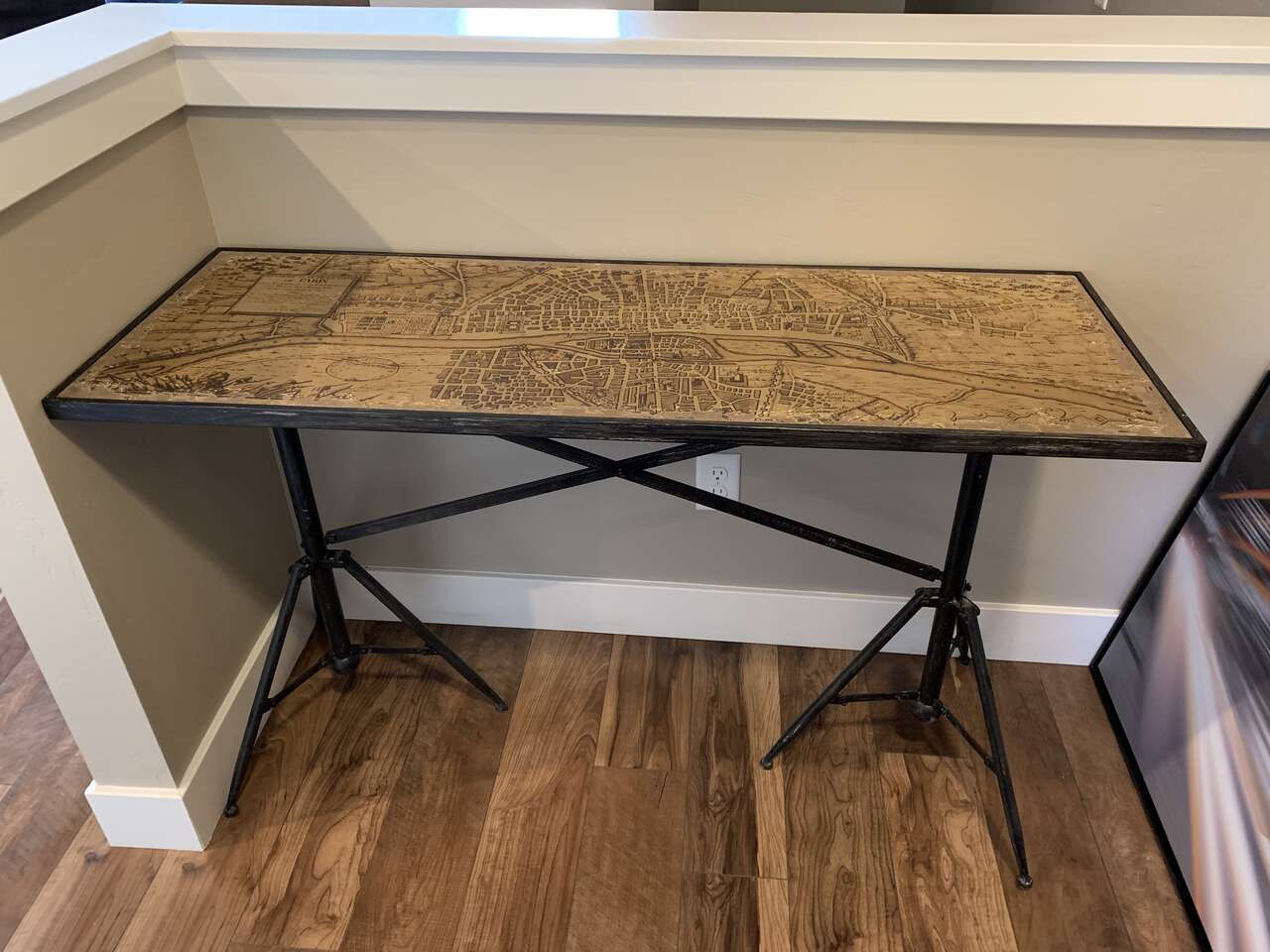 Console End Table - Industrial Style Paris Map Top Table
