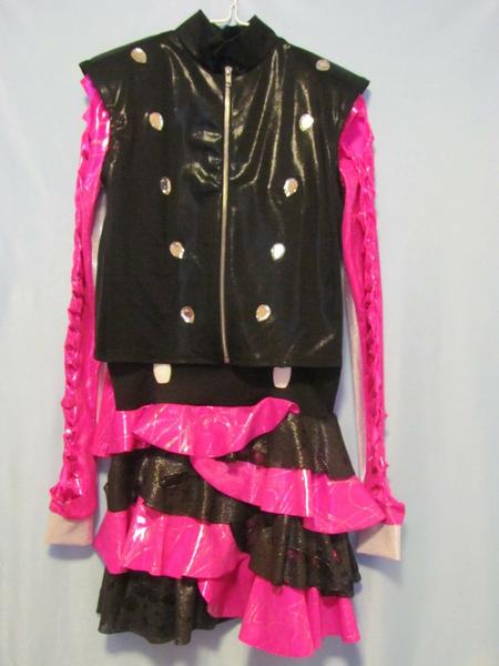 Hot Pink/Silver/Black Solo Dance Costume Size 10-12 / Large Michael Jackson-like Zippered Vest