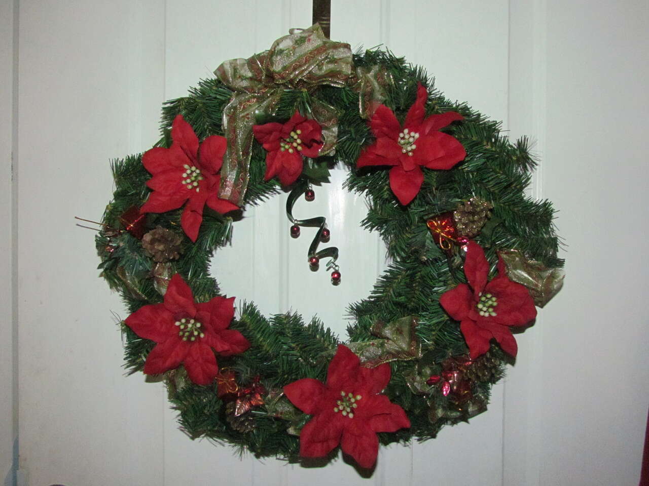 Michael's Craft Store Christmas Poinsettia Flower Wreath with Ornament and Bow
