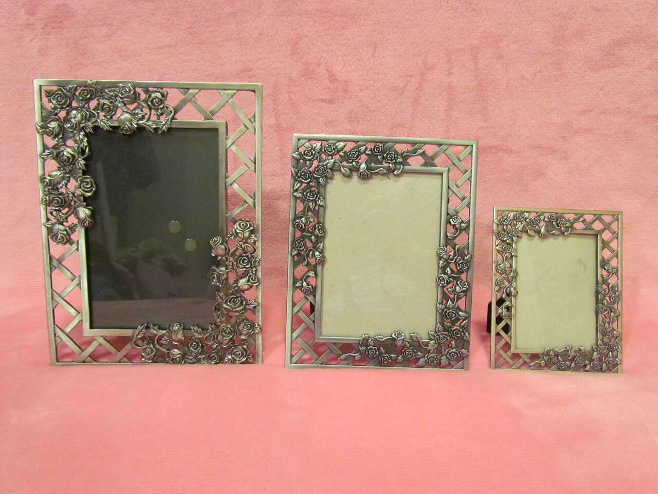 3 Lot Notre Pewter Rose Flower Leaf Vine Lattice 2x3~3-1/2x5~4x6 Picture Frames