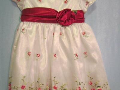 NEW-Rare Editions Girl Holiday Christmas Dress Off-White/Ivory Red Flower 2T Easter