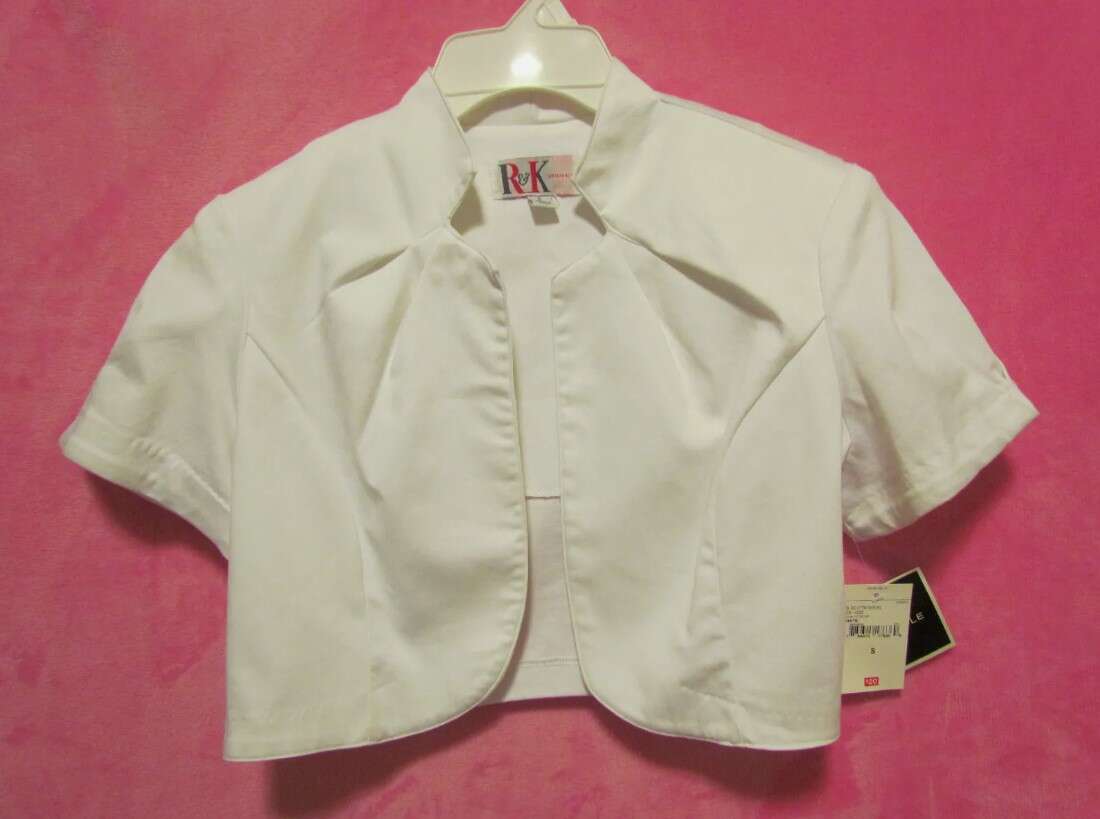 R&K Originals White Bolero Jacket Shrug Small Junior's Teen Ladies Women’s-NWT