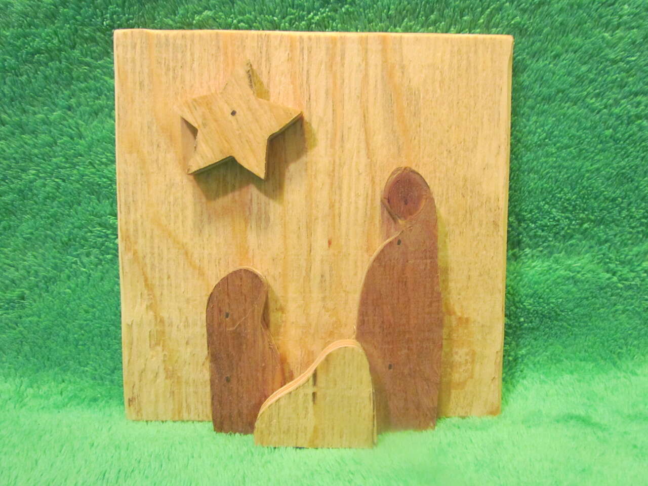 Handmade Wooden Nativity Scene Picture Art Wall Hanging Shelf Sitter Christmas Decor