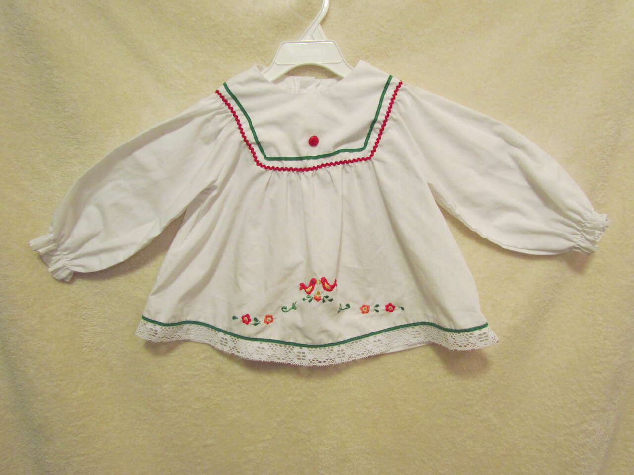 Vintage Merry Mites Toddler Girl’s White Blouse/Shirt Red & Green Trim 3-4T - GUC