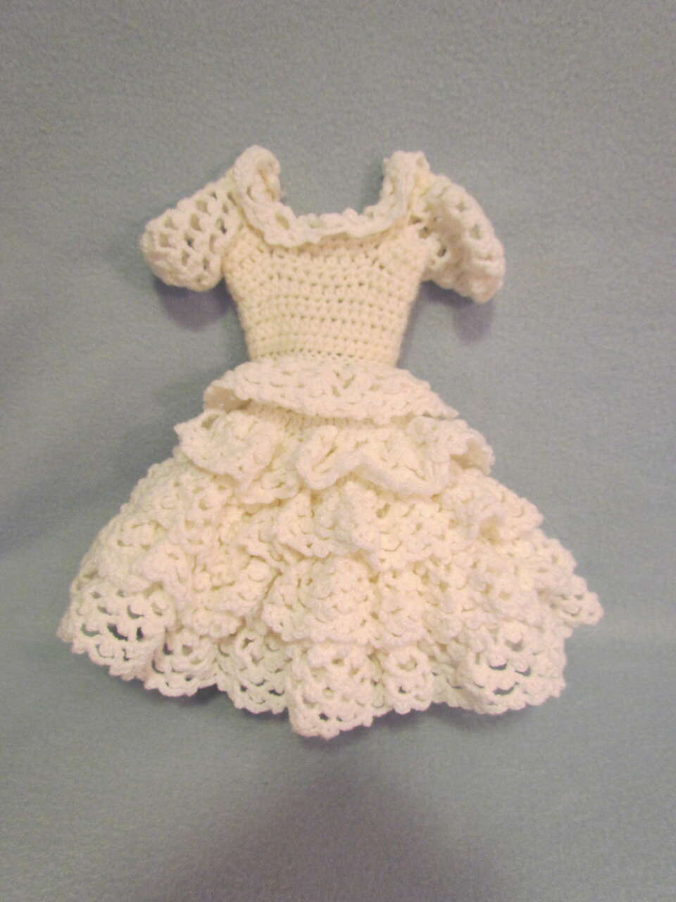 Handmade White Crocheted Baby Doll Dress-up Clothes Wedding Christening Dress-G