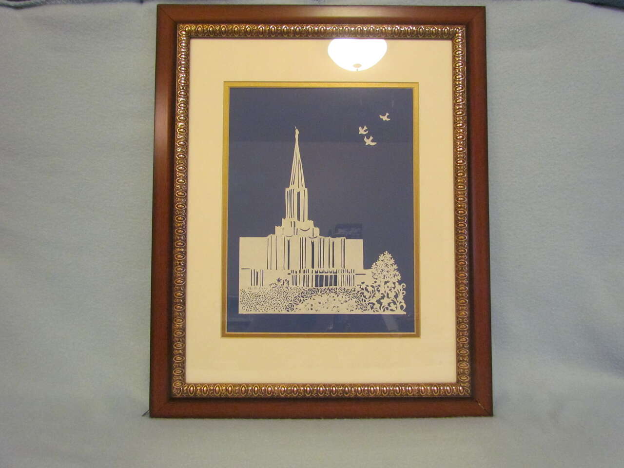 Framed Jordan River Temple Paper Cutting Art Piece 20x24 inch Photo Frame