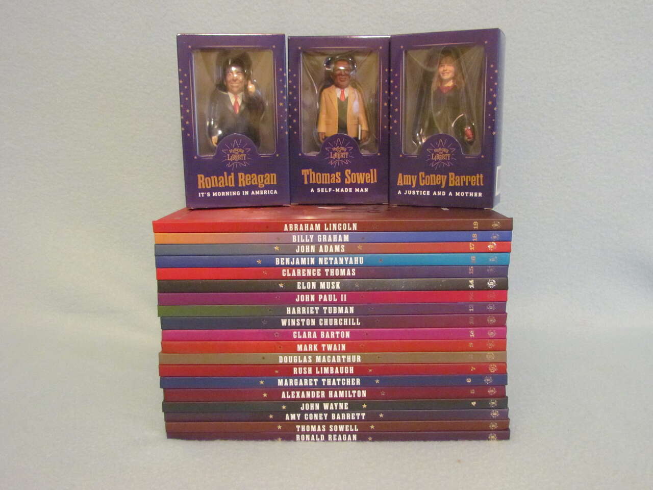 19 Lot Heroes of Liberty Complete Book Set w/Ronald Reagan~Thomas Sowell~Amy Coney Barrett Figure Toys Homeschool Home School