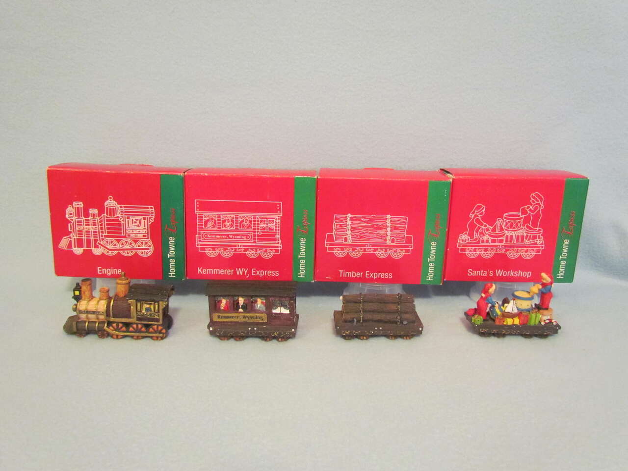 Christmas Decor Ceramic Holiday Train Set Engine, People Car, Logs, Elves making Toys
