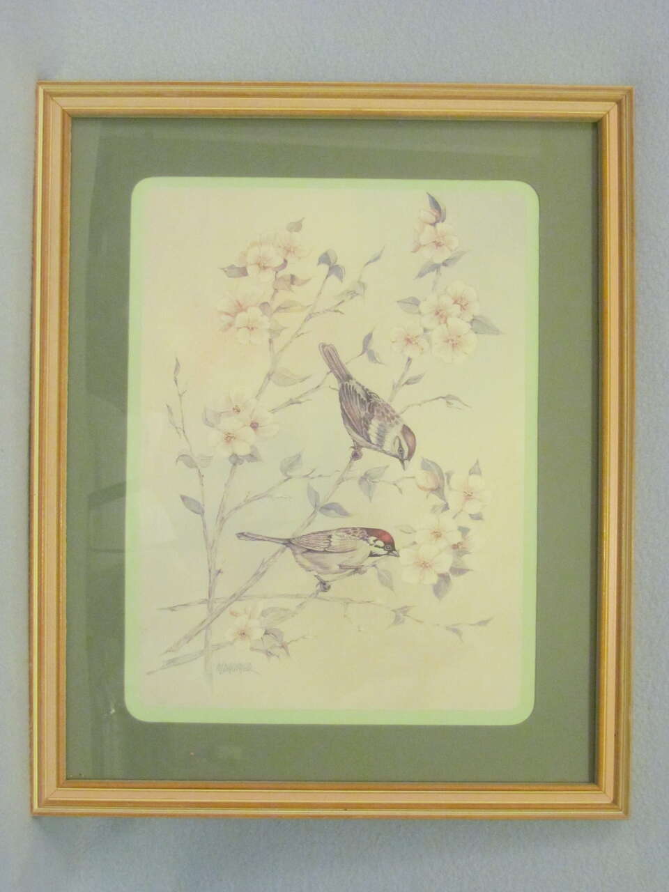 Vintage Rare Birds & Flowers Signed M. Daumer Matted/Framed 17.5 X 21.5" Framed Art/Picture Home Decor Decoration