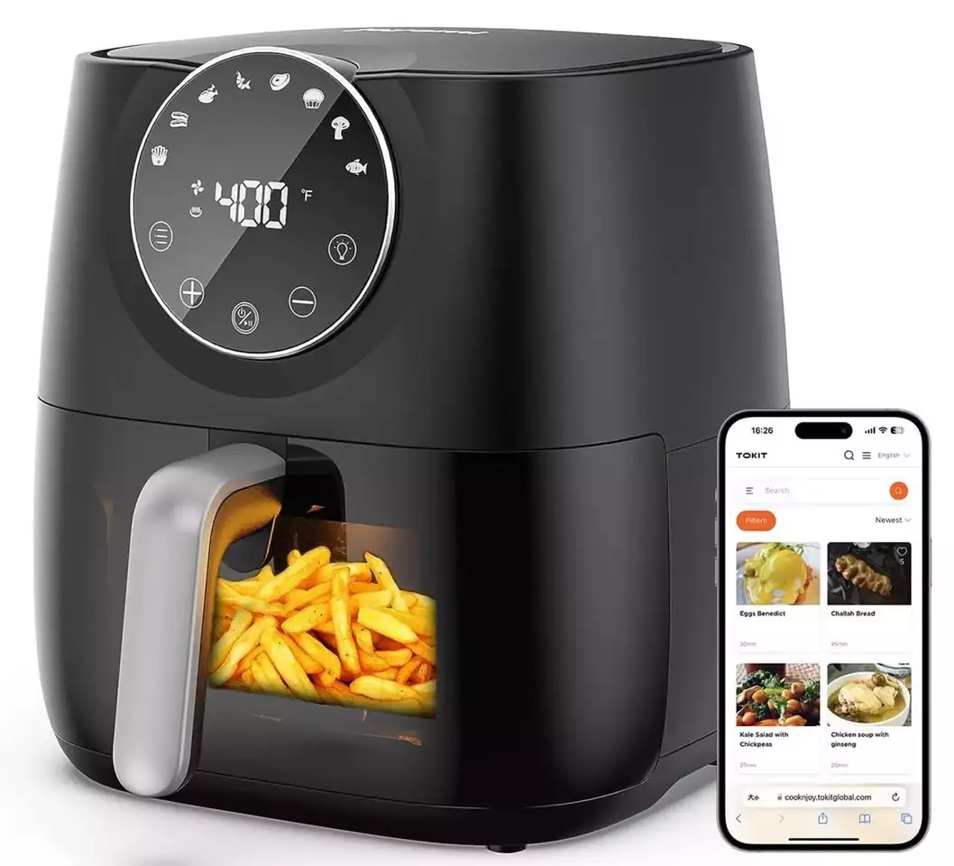 Air Fryer 6 QT, JOYAMI Air Fryer W/Window, Online Recipes, 8 Cooking Functions