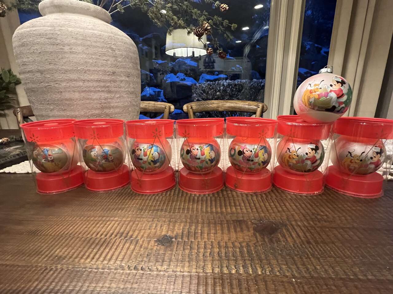 8 WALT DISNEY - Vintage , Corning Glass Christmas Ornaments