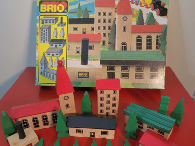 BRIO Trains Sweden: Alpine Village Vintage 1980's w/Box. 18 Pieces w/ Box. Excellent Condition!