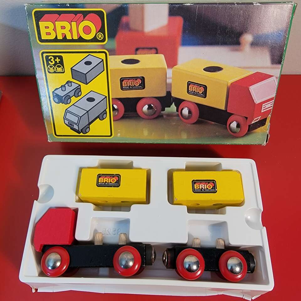 Truck and Trailer Set With Box. 4 Pieces. Vintage 1980's Sweden. Excellent Condition!
